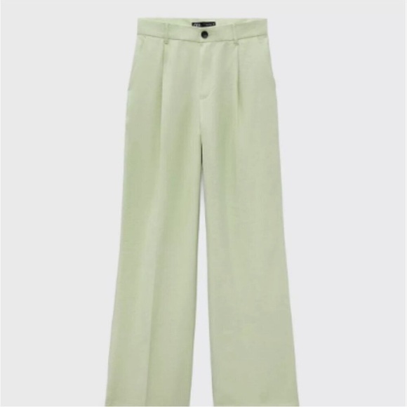 ZARA Celery Green High Waist Full Length wide legs TROUSERS Size Medium - Picture 2 of 8
